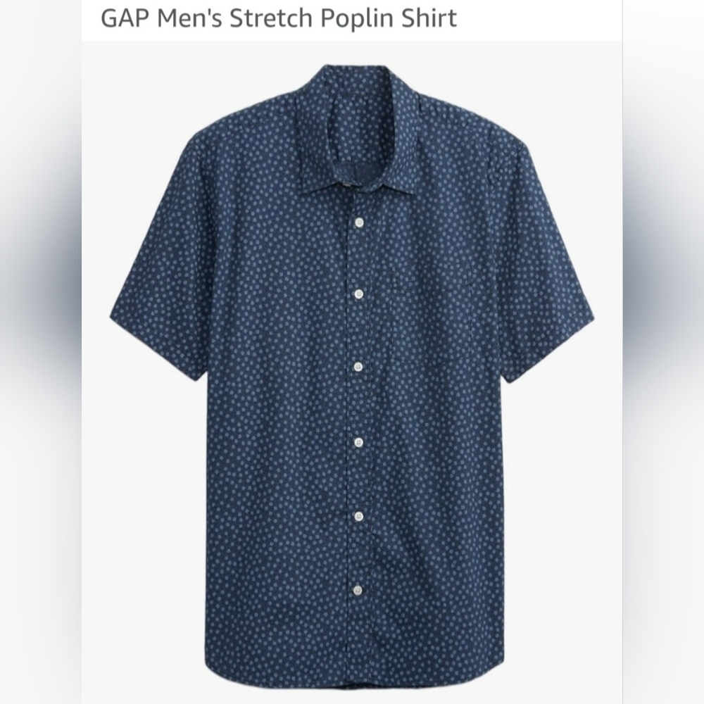 GAP Blue Casual Button Down Shirt Stretch Poplin